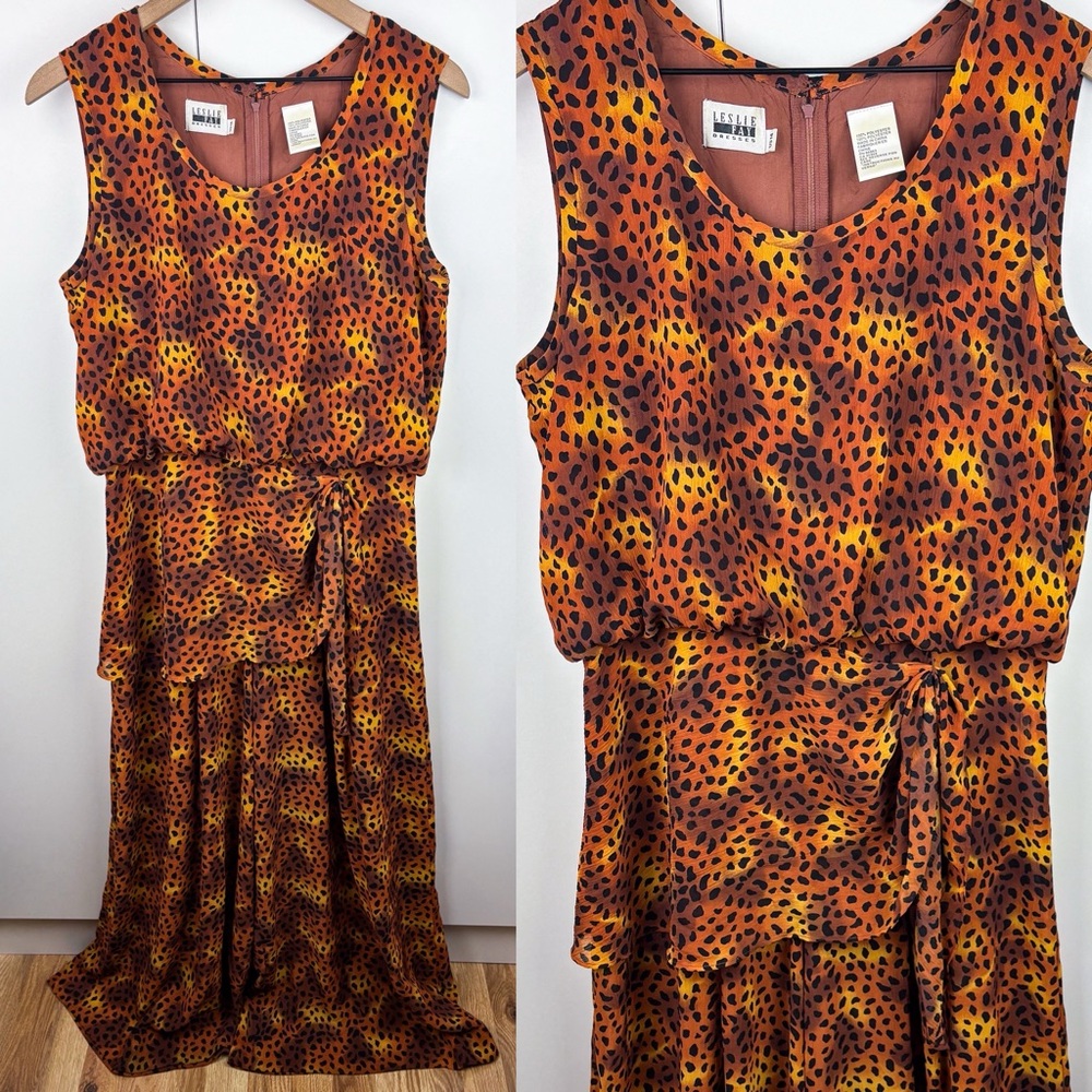 Vintage Cheetah Leopard Print Wide Leg Ruffle Sleeveless Jumpsuit Diva Glam